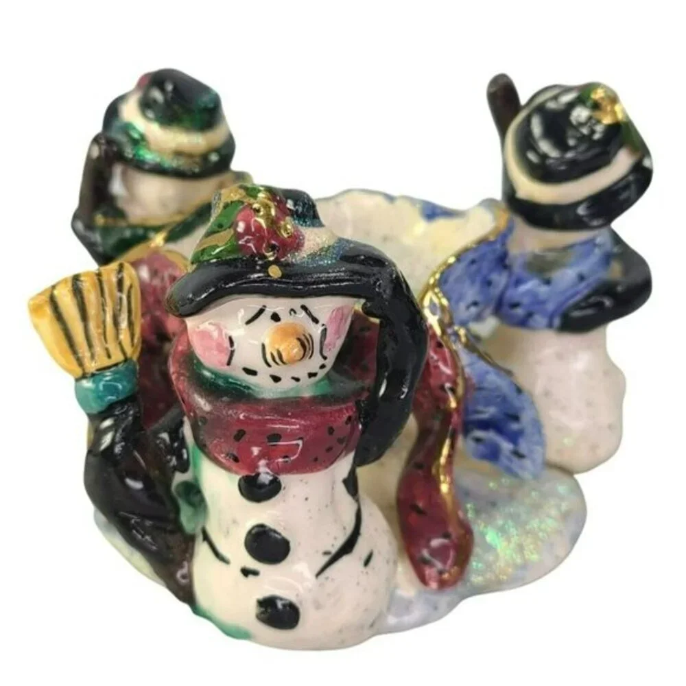 Blue Sky Clayworks Snowman Circle Trio Tea Light‎ Candle Holder Heather Goldminc